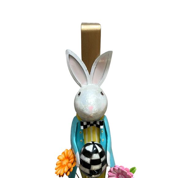 Brand New Mackenzie-Childs Calico Rabbit Wreath Hanger - Picture 3 of 8